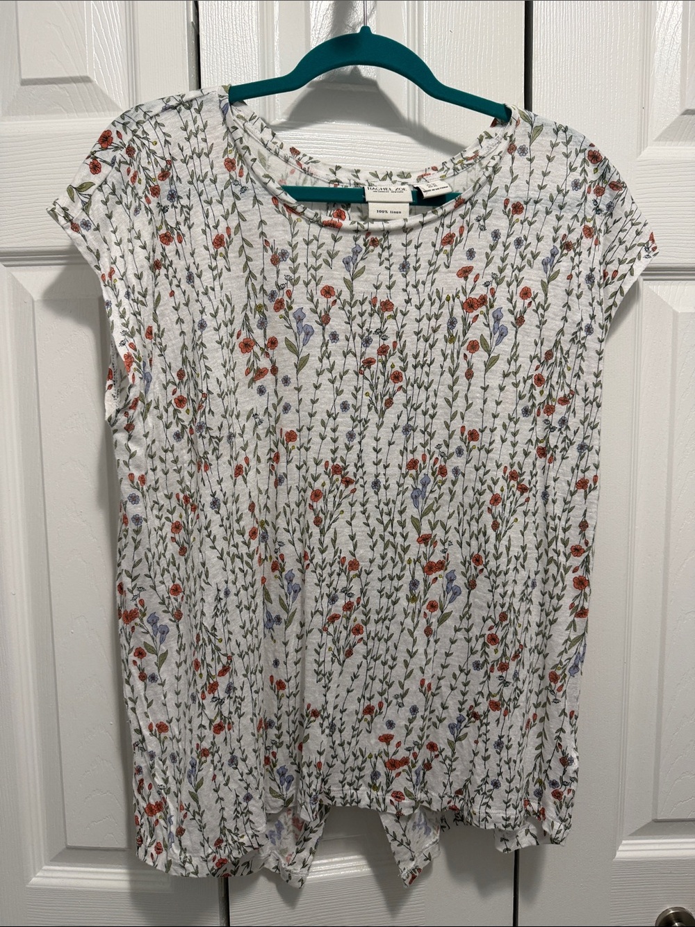Rachel Zoe White Floral Cap Sleeve Tie-Hem Top